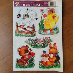 Vintage Easter Static‎ Cling Window Decorations Bunnies Rabbits